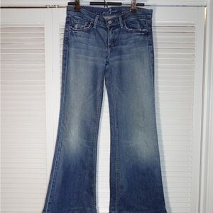 7 For All Mankind Blue Flare Low-Rise Jeans - Mid Wash